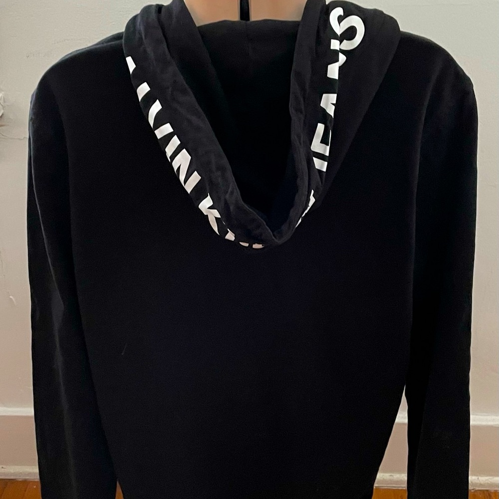 Calvin Klein Jeans Women’s Black 100% Cotton logo hoodie pullover sweater size M